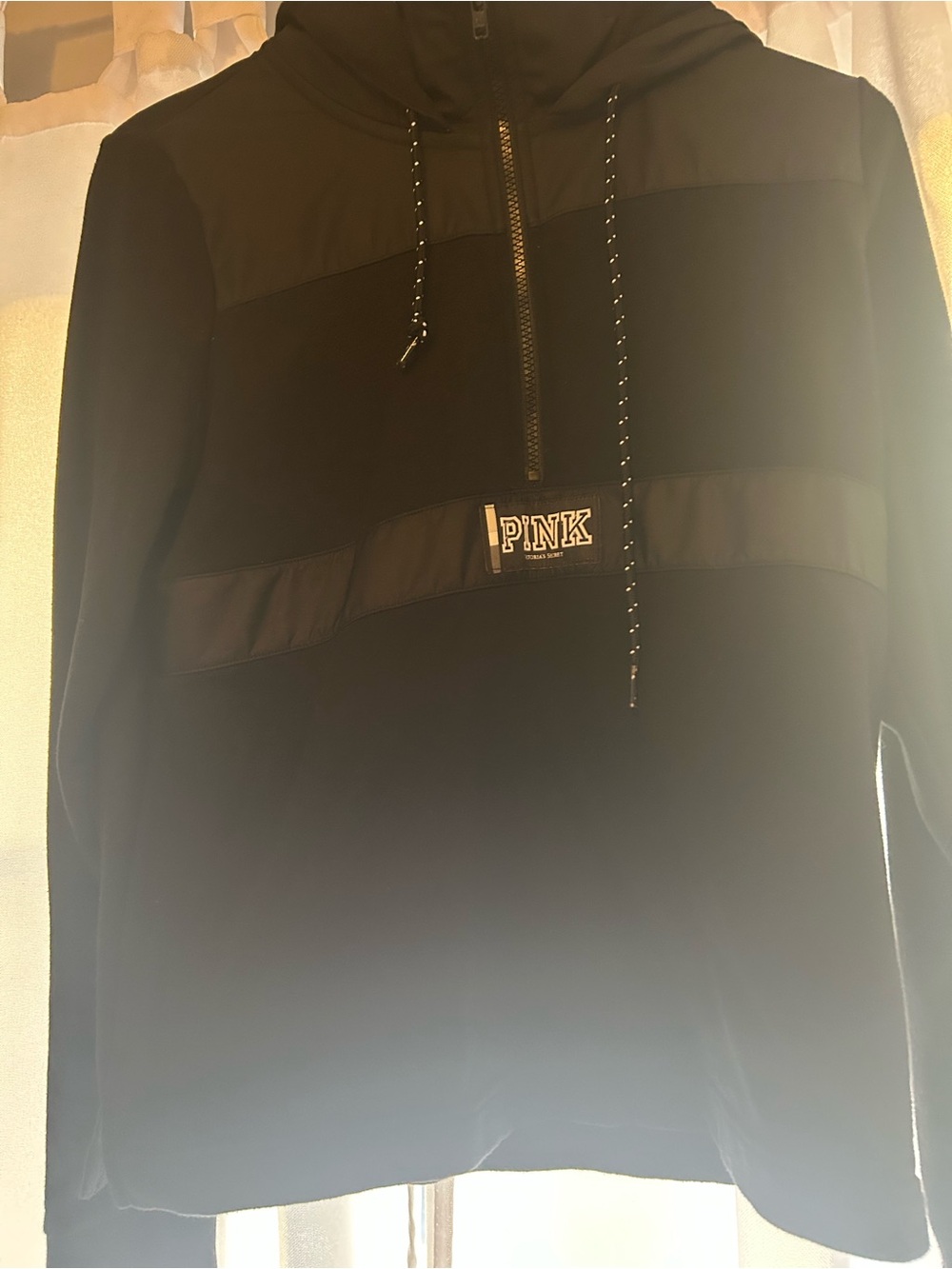 PINK Victoria's Secret Black Pullover with White Branded Trim